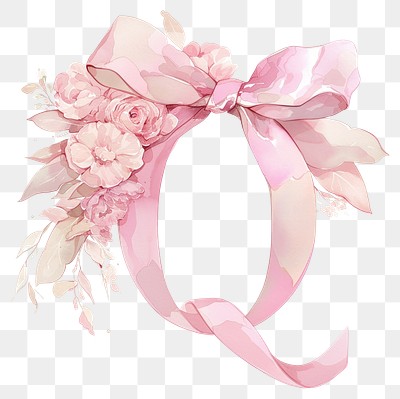 PNG Coquette letter q illustration flowers ribbon.