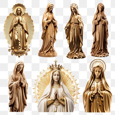 PNG Virgin Mary statue design element set, transparent background