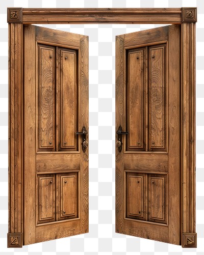 PNG Elegant wooden double doors open