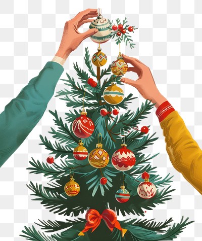 PNG Festive Christmas tree decoration illustration