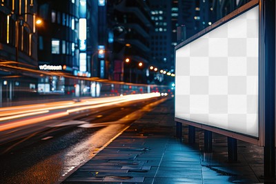 PNG night roadside billboard ad sign mockup, transparent design