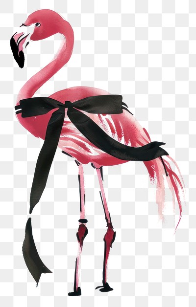 PNG Flamingo illustration ribbon black.