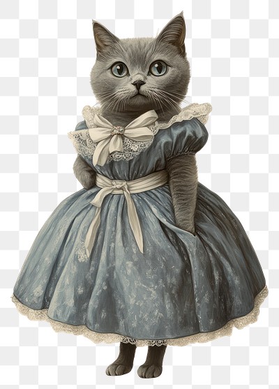 PNG Russian Blue cat costumes wearing Fairy Tale Princess Dress dress illustration painting.