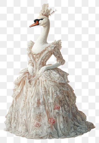 PNG Swan costumes wearing Baroque Fantasy Gown animal dress illustration.