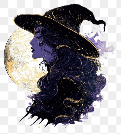 PNG A witch moon art illustration background.