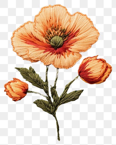 PNG Autumn poppy flower bunch embroidery textile fabric.