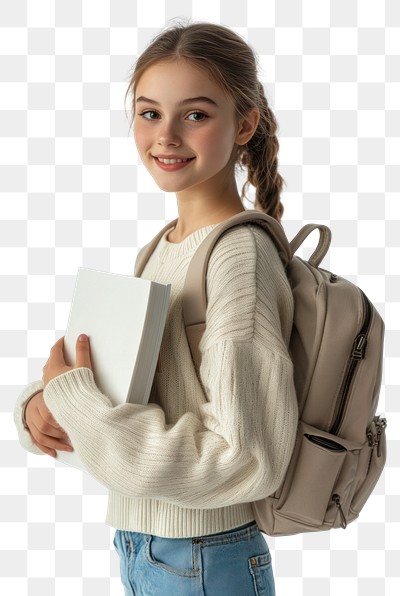 PNG Young girl backpack background student.