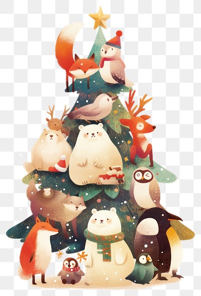 PNG Cute animals christmas penguin illustration.