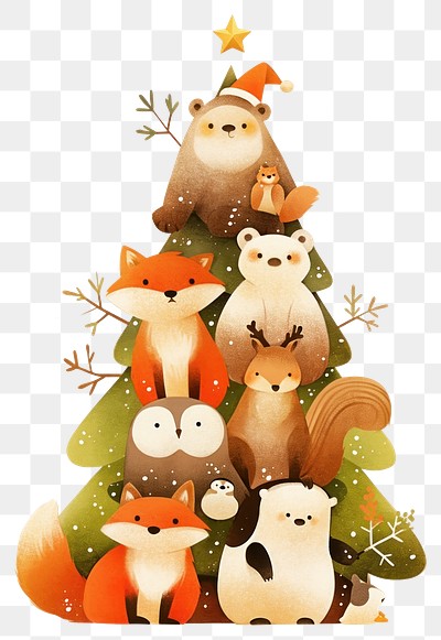 PNG Cute forest animals christmas illustration woodland.