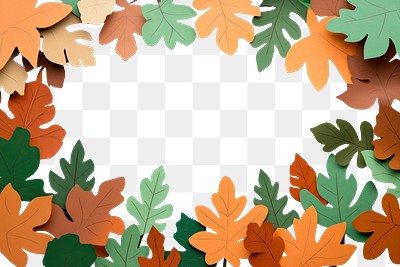 PNG Paper cutout-style illustration borders with various colored leaves leaf autumn decoration.