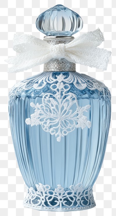 PNG Coquette snowflake perfume bottle ribbon blue lace.