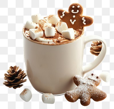 PNG Hot chocolate christmas drink gingerbread marshmallows beverage.