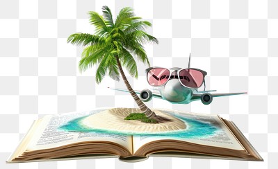 PNG Plane wearing sun glasses and coconut tree book plane white.