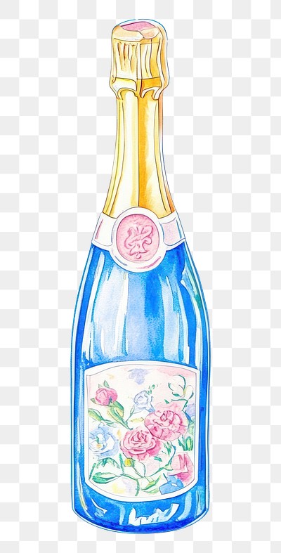 PNG A champagne bottle drink blue gold.