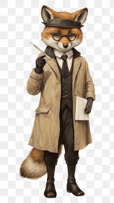 PNG Fox costumes wearing detective outfit animal vintage human.