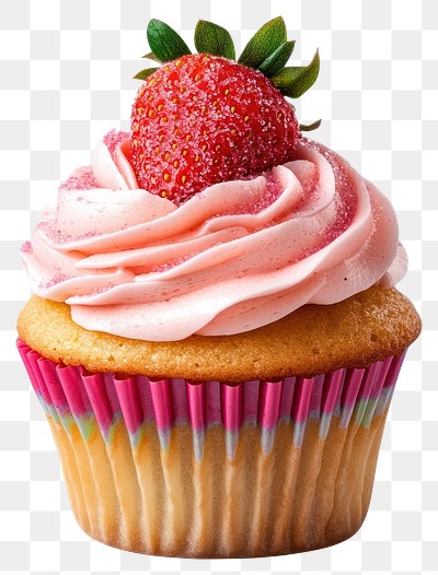 PNG An isolated strawberry cupcake with rainbow sugar dessert food photography.