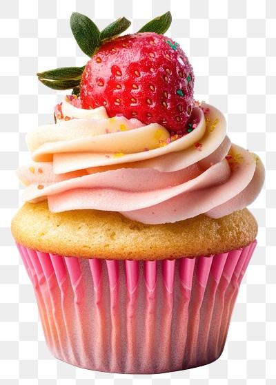 PNG An isolated strawberry cupcake with rainbow sugar dessert food photography.