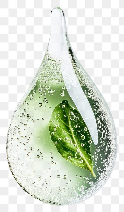 PNG A transparent serum gel toner drop with a Centella Asiatica Leaf inside the gel drop leaf cosmetics skincare.