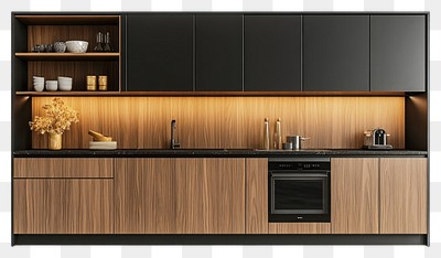 PNG Black modern cabinet kitchen cabinets minimalist appliances.