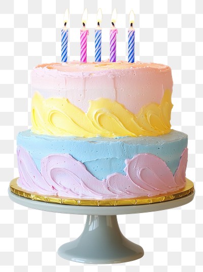 PNG Perfect two-tier colorful birthday cake dessert candles colors.