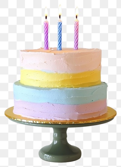 PNG Perfect two-tier colorful birthday cake candles cream stand.