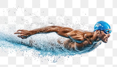 PNG A muscular swimmer swimming water cap.