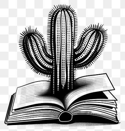 PNG Cactus growing through a book cactus plant black.