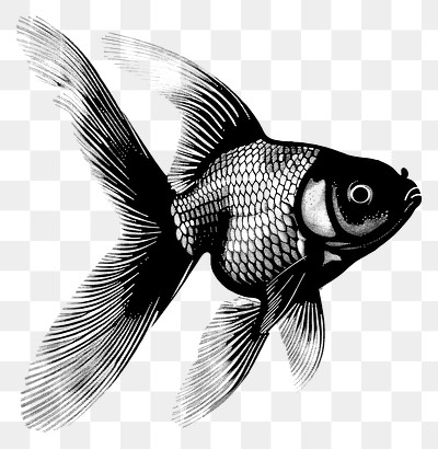 PNG Goldfish in a transparent helmet background black white.