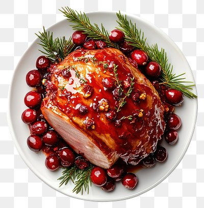 PNG A christmas roasted cranberry with glazed ham dish cranberries food meal.