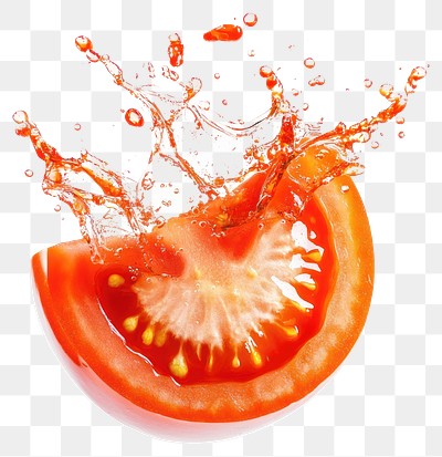 PNG Exploding real half tomato vegetable produce colors.