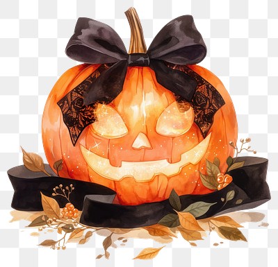 PNG Craft face halloween pumpkin illustration ribbon black.