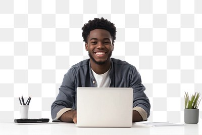 PNG Real young man smile laptop background computer.