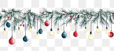 PNG Decorative christmas border ornaments branches conifer.