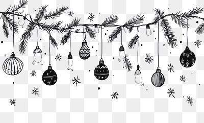 PNG Decorative christmas border ornaments branches black.