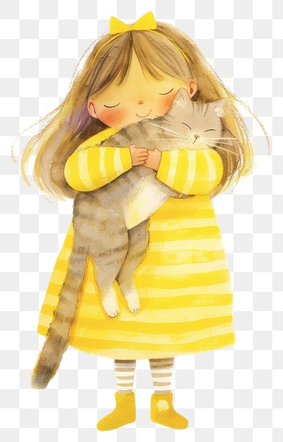 PNG A cute girl holding a cat child illustration pet.