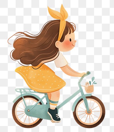 PNG A cute girl riding a bike art illustration children's.