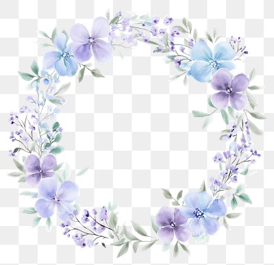 PNG Blue and purple flowers circle frame art illustration watercolor.