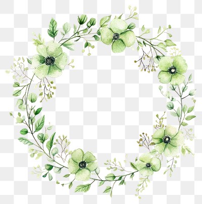 PNG Summer color tone green flowers circle frame illustration watercolor wreath.