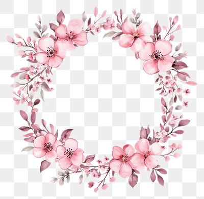 PNG Pink color tone flowers circle frame art illustration watercolor.