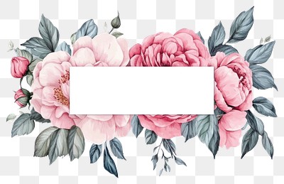 PNG Pink roses and peonies on invisible rectangle frame art illustration watercolor.