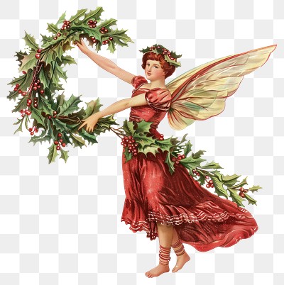 PNG Christmas green spruce branch christmas vintage fairy.