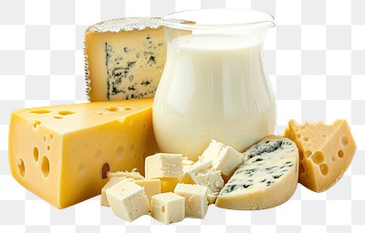 PNG Cheese and milk products dairy assortment beverage.