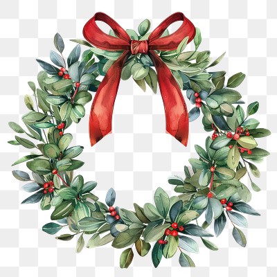 PNG Christmas mistletoe Wreath wreath illustration watercolor.