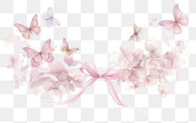 PNG Coquette butterflies divider illustration watercolor flowers.