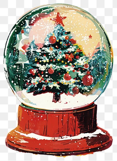 PNG Christmas snow globe christmas tree art.