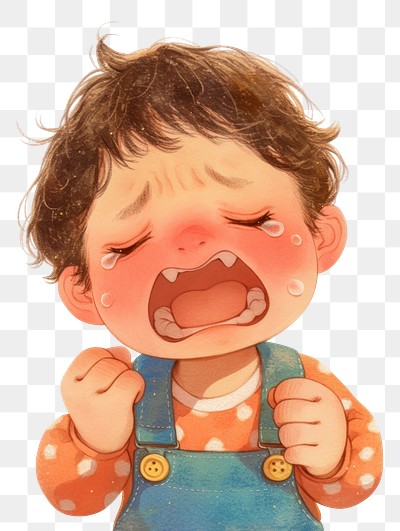 PNG A cute boy crying illustration child face.