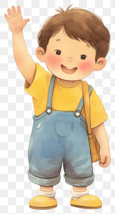 PNG A cute boy waving hand illustration watercolor children's.