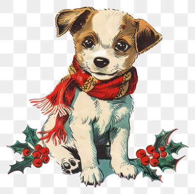 PNG Christmas dog christmas puppy scarf.