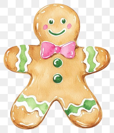 PNG Christmas Gingerbread Cookie gingerbread cookie watercolor.