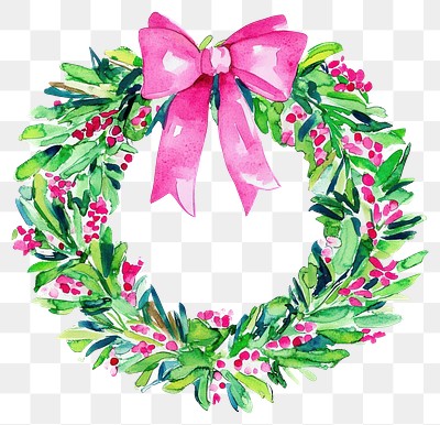 PNG Christmas wreath watercolor christmas green.